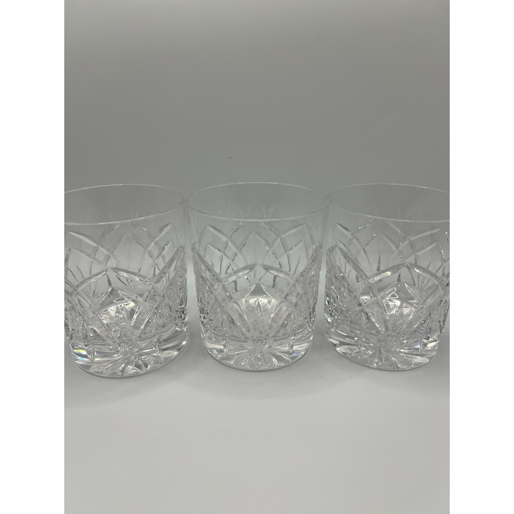 Set Of 3 Atlantis Crystal Double Old Fashioned Glass Tumbler Celebration Cut
